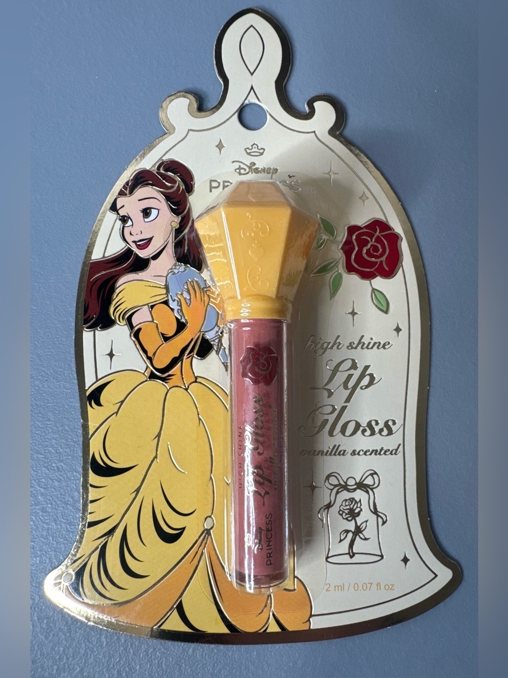 Disney princess Belle Lip Gloss vanilla scented Pink mauve Shade high shine clas